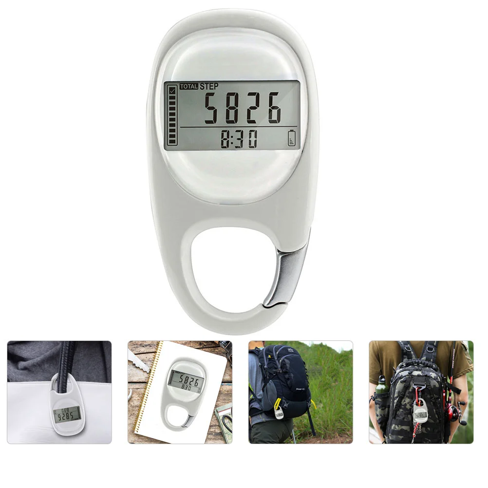 

3D Pedometer ABS Fitness Monitor Small Size Carabiner Running Sports Accessories White Display Screen Perfect