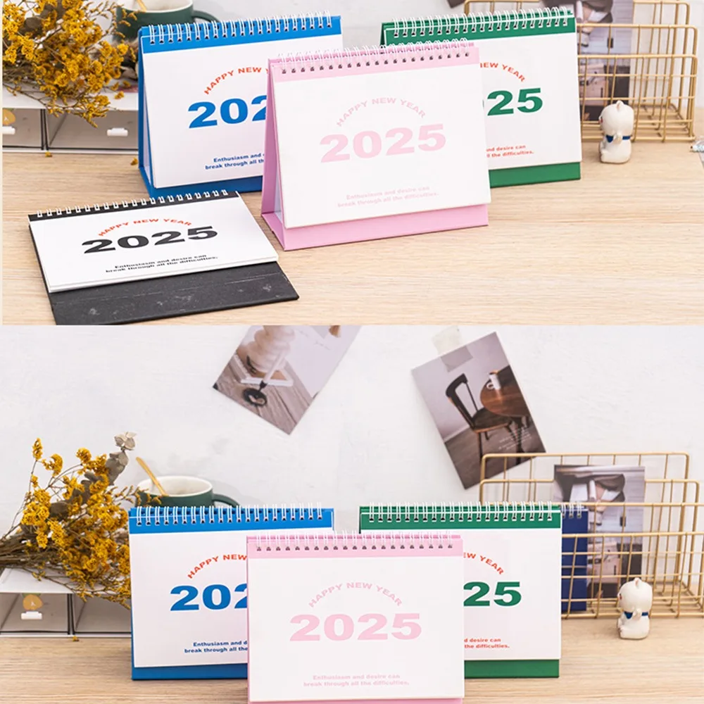 Mini calendrier de bureau avec licence mensuelle, calendrier de mémo, licence 2025, papier de qualité, rose, vert, bleu, noir, 03