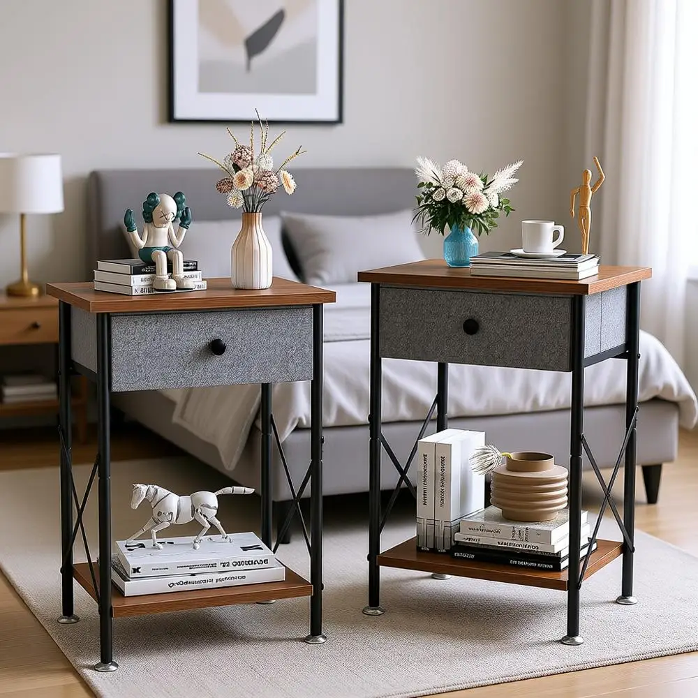 

Современный приставной столик X-Design с ящиком для хранения, подходит для гостиной или спальни, набор из 2 штук, коричневый