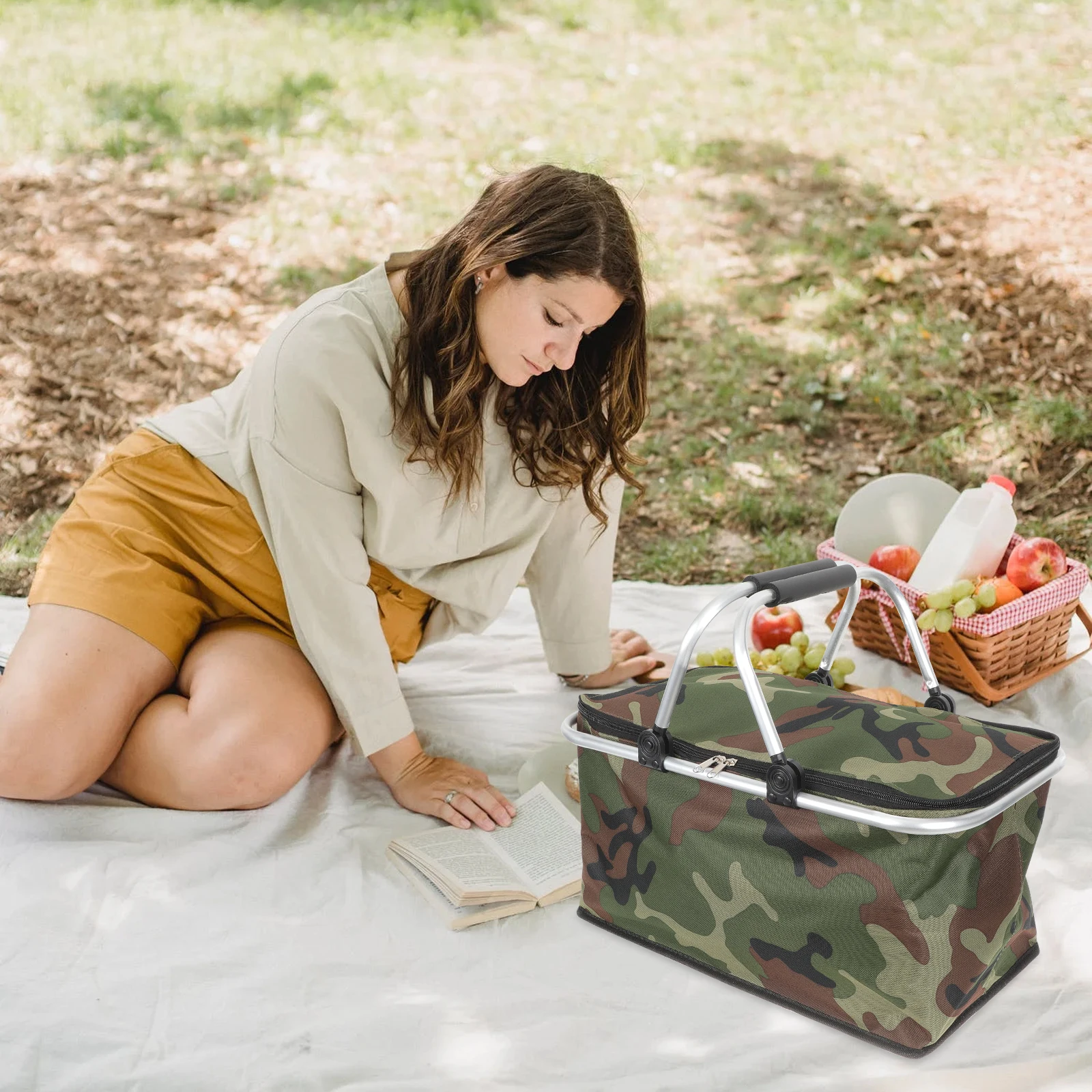 

Insulated Lunch Bags Thermal Food Container Foldable Cooler Bag Army Green Oxford Fabric Aluminum Foil Frame Storage