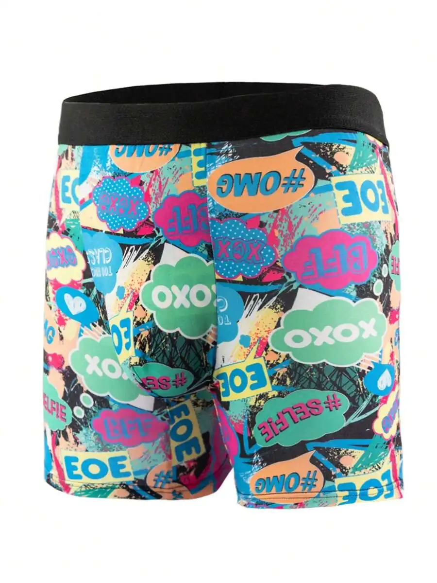 

Mens Graffiti Print Boxer Shorts Breathable Stretch Comfortable Long Underwear