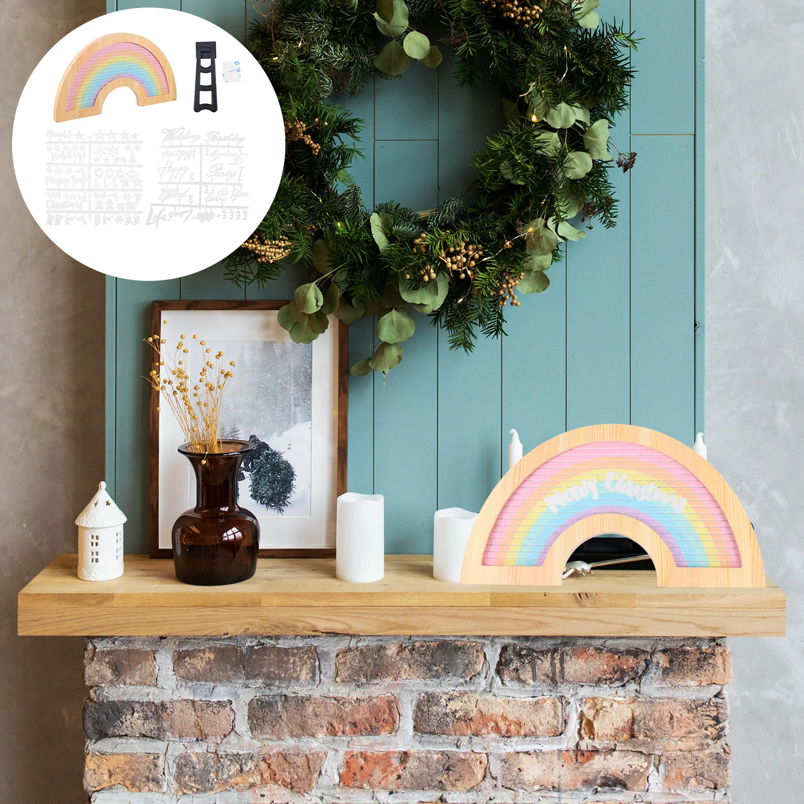 

1 set 1 Set Felt Letter Rustic Wood Frame With Stand For Home Office Decor Diy Message Board Educational Tool Display Sign Board