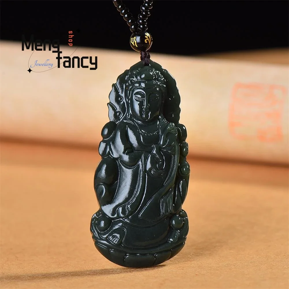 

Natural Hetian Green Jade South Sea Goddess of Mercy Bodhisattva Pendant Exquisite Elegant Luxury Fashion Jewelry Holiday Gift