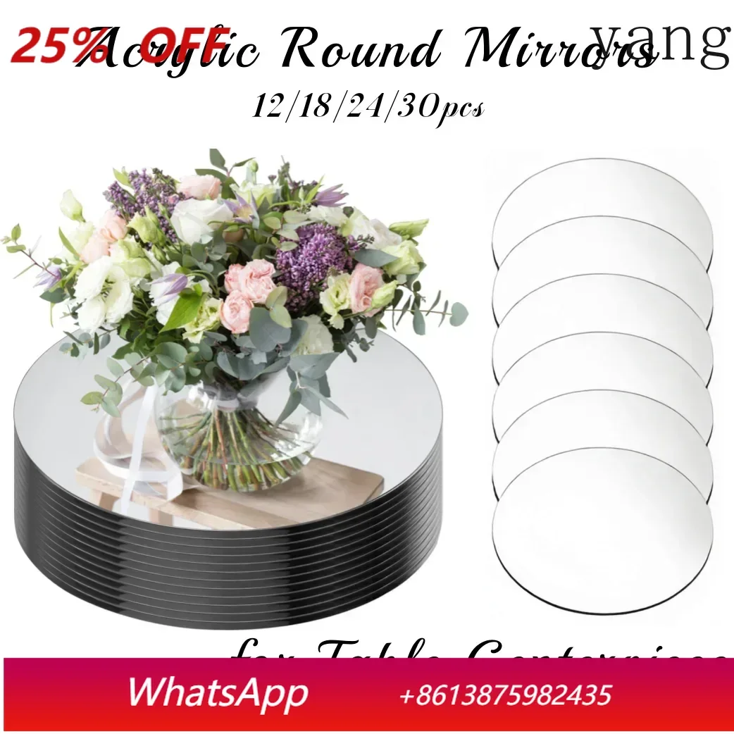 

12-30PCS Acrylic Round Mirrors for Tables Centerpieces 9.8" Mirrors Candle Plates Mirror Tray for Weddings Events Thickness 1mm