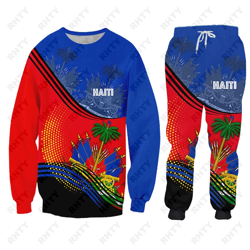 Country Emblem Flag Caribbean Sea Haiti Island Jacket Tracksuit Men 3D Print Pants Oversize Pullover Unisex Clothes Dropship