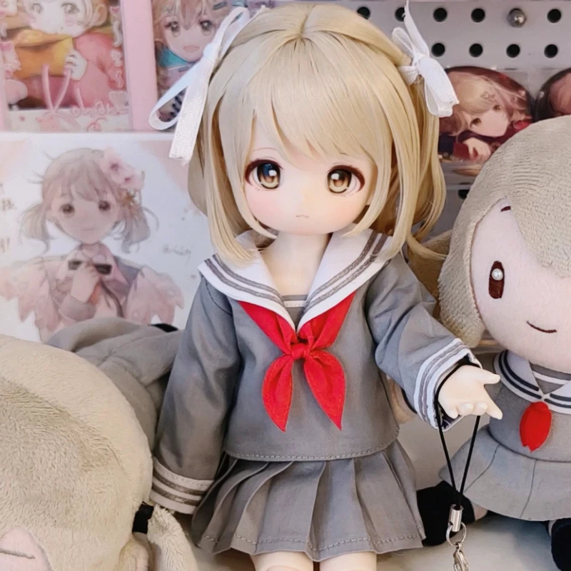 1/4 1/6 BJD Doll Clothes Sailor Collar School Uniform Outfit Handmade Cute Long Sleeves Top And Pleated Skirt Set Dolls Costume