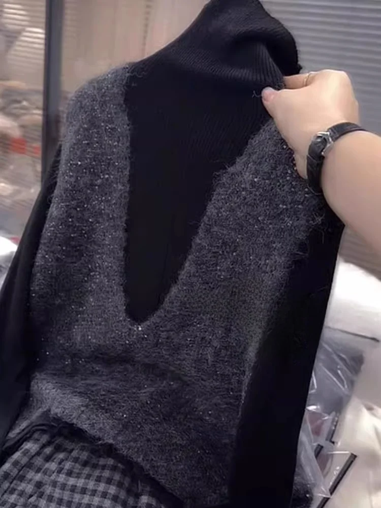 

Comfortable Pure Color Camere Base Layer Top Knitted Sweater Slimming Design Commute Sle Korean Version Long Sve