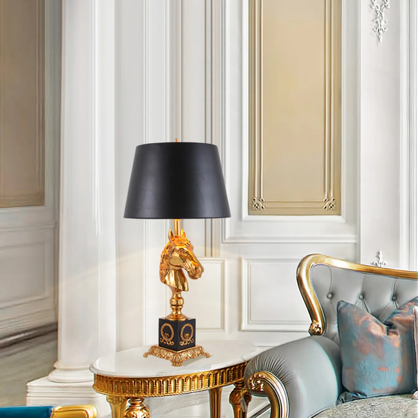 French Retro Black Fabric Decorative Villa Living Room Side Table Brass Table Lamp Bedroom Desk Bright Reading Light