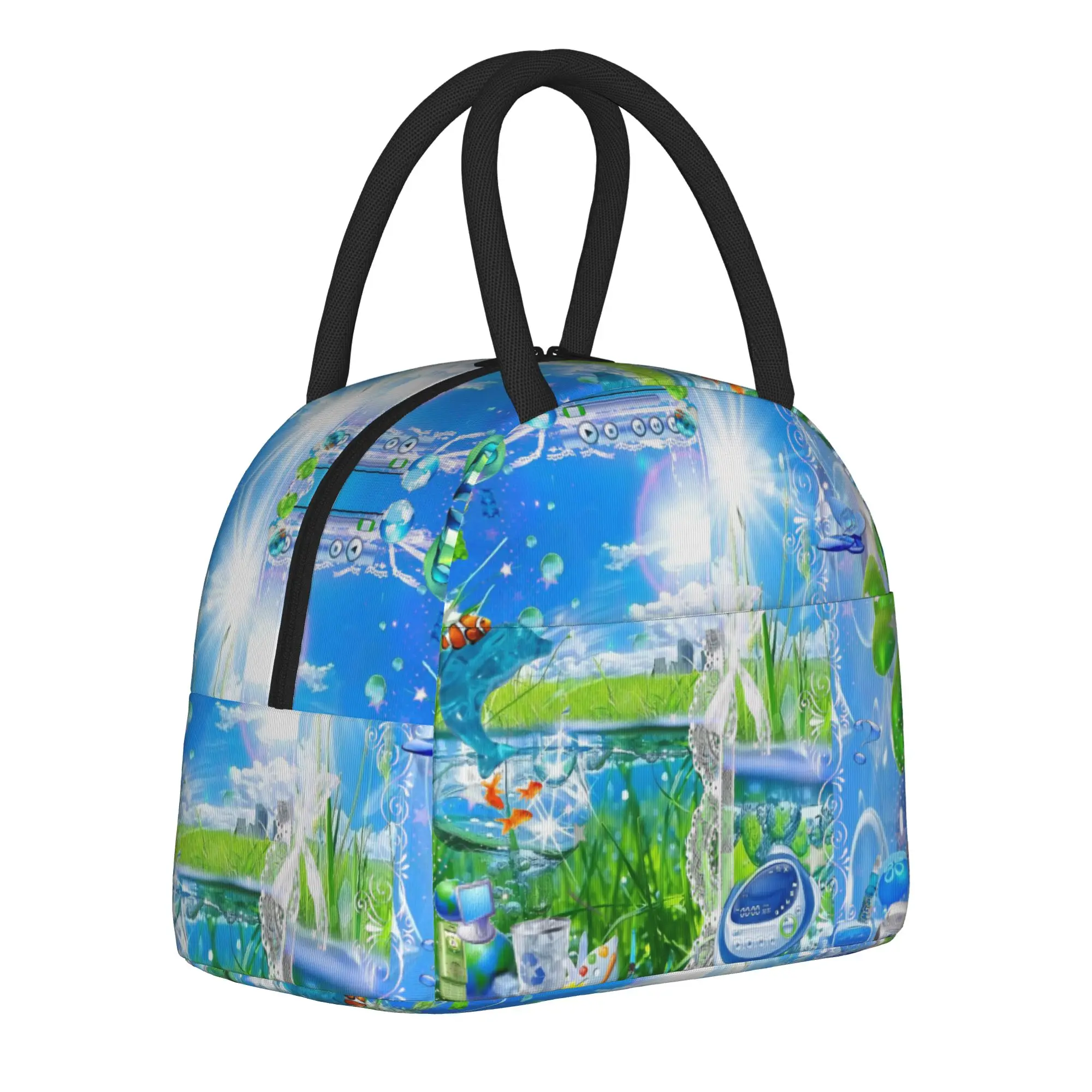 Frutiger Aero Art Vibes Scenery Tote Insulated Lunch Bag Fashion Portable Food Bags Leakproof Thermal Cooler Spacious Bento Box