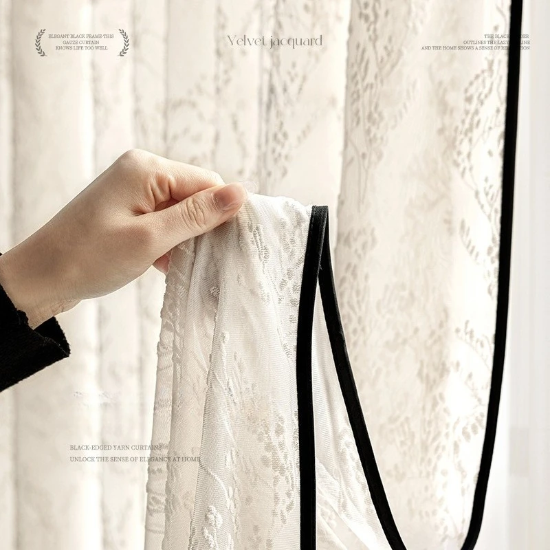 Decor French Mid-century Style Modern Elegant  Black Edge Jacquard, High-end and Luxury Curtains for Living Dining Room Bedroom