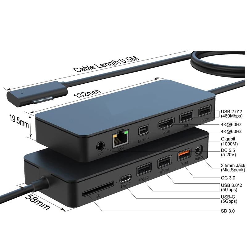 기가비트 이더넷 게임 USB 허브 RJ-45 LAN 어댑터 스플리터 멀티 어댑터, SD 카드 읽기, 12 in 1 다기능 도킹 스테이션, 4K