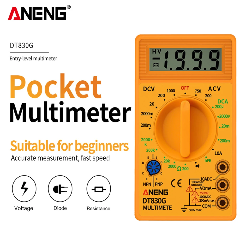 ANENG DT830G 1999 Count Digital Multimeter Electrical Tester Voltmeter Ammeter Voltage Indicator Professional Electrician Tool