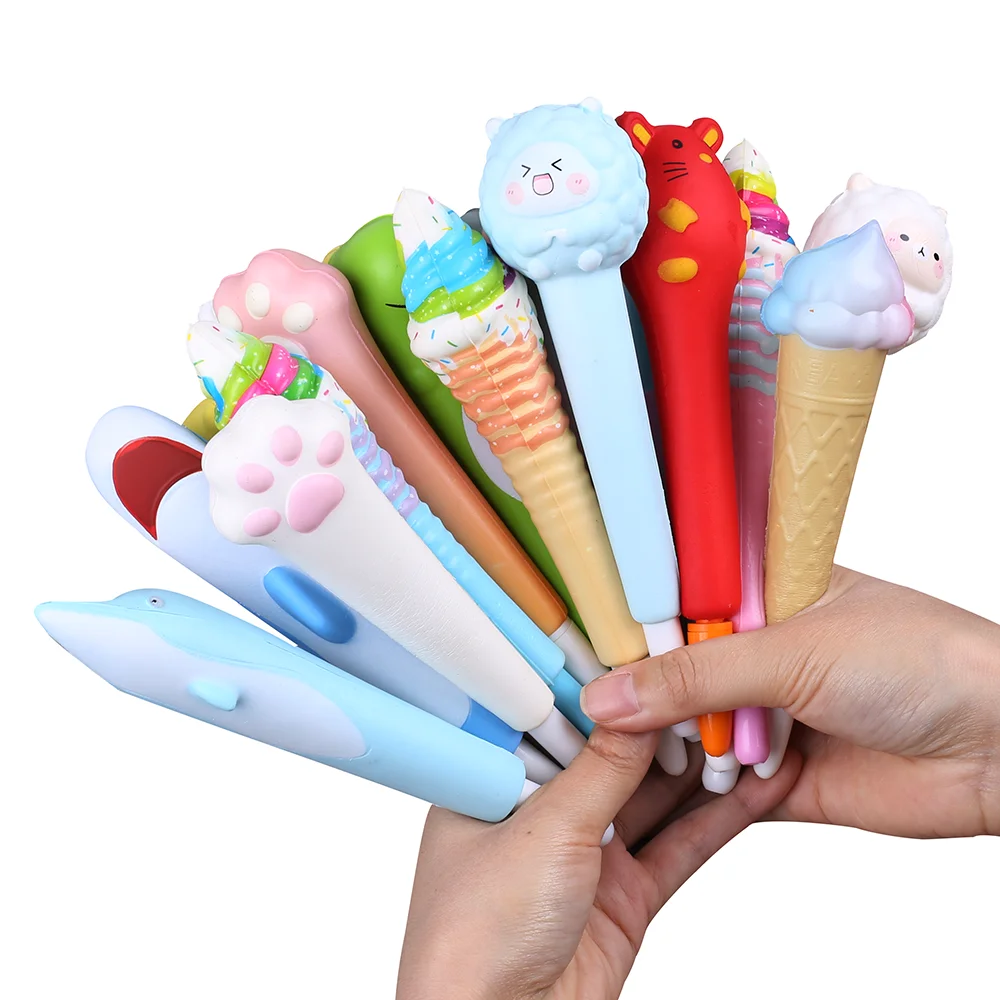 Creative Cute Kawaii Squishy Pens Fidget Spinner Gel Ink Pen Squeeze Stress Release Toys Girl Women Kids Adult Funny Stationery