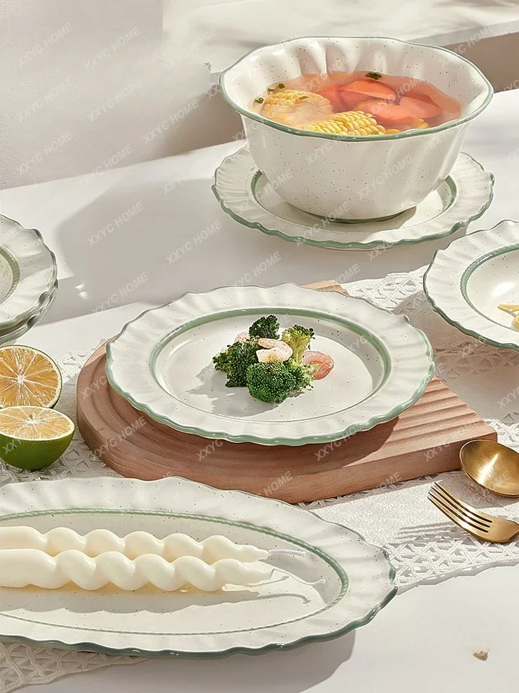 Ceramic Bowl and Dish Set New Homehold Bowls and Plates Tableware French Bowl and Chopsticks High Sense Tableware Set