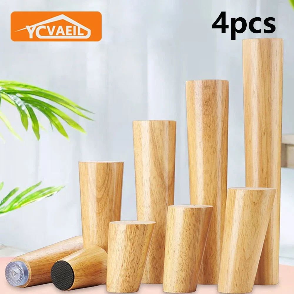 4pcs 6/15/30cm Natural Solid Wood Leg for Furniture Coffee Table Feet Sofa Bed Tv Cabinet Chair Tilted Cone Foot Replacement Leg