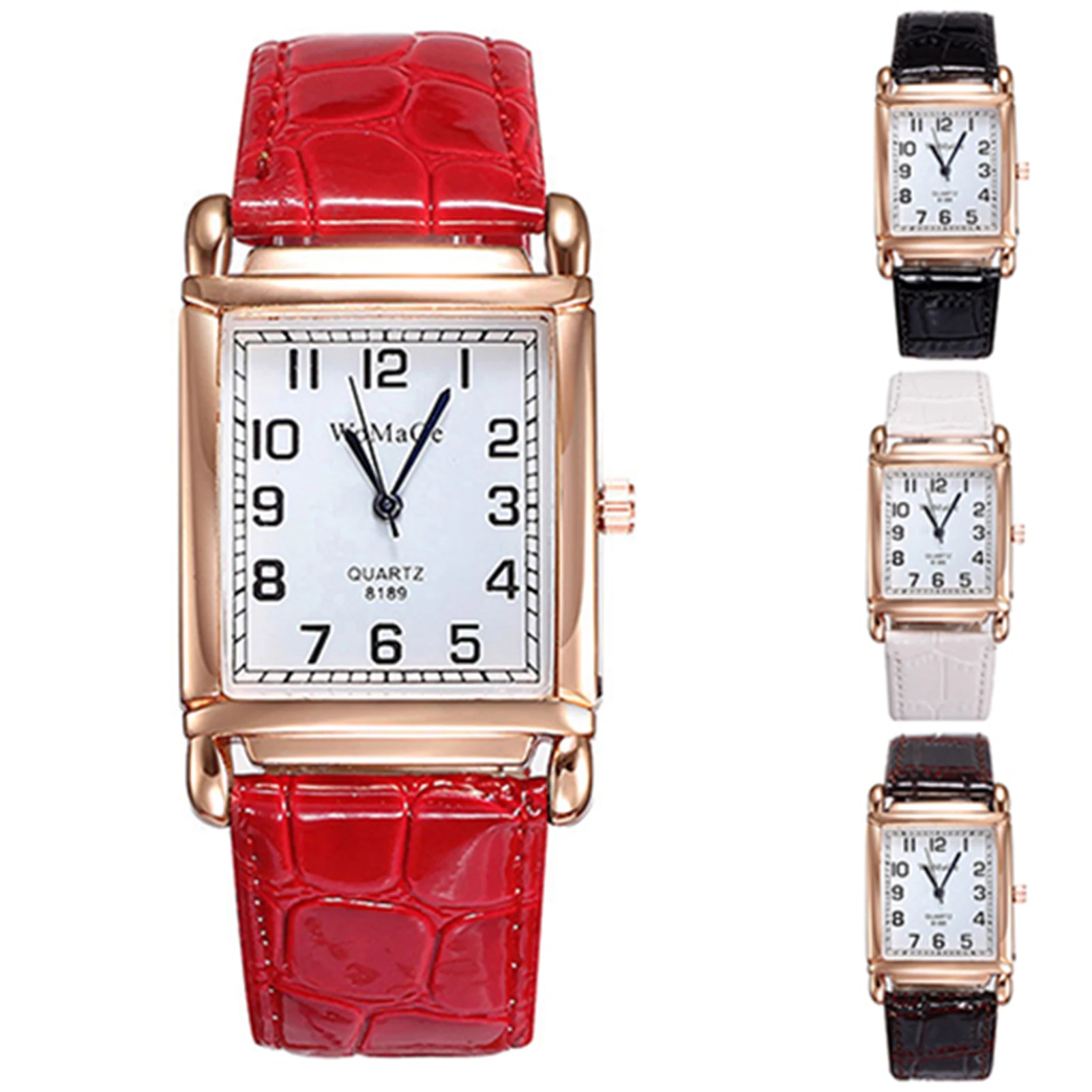 Men Women Watches Leather Band Square Dial Quartz Analog Wrist Watch 1MYV 4CZB 6T31