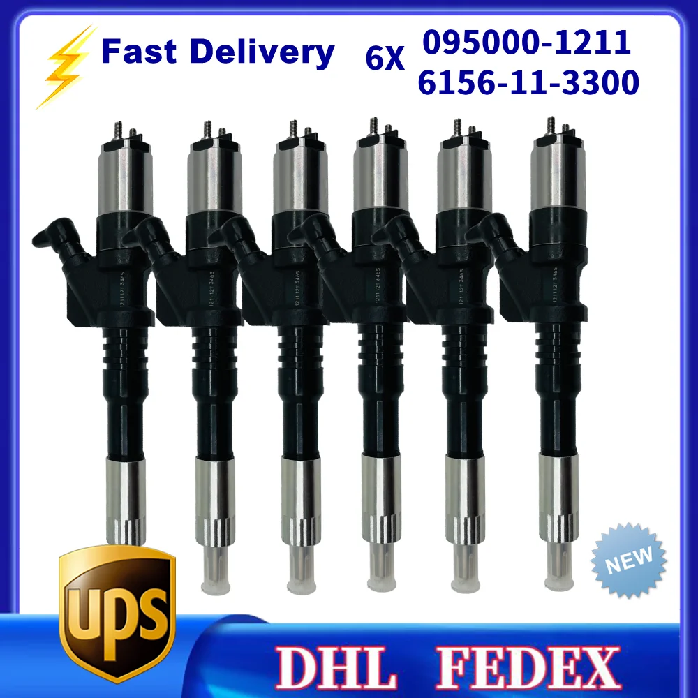 

6X Denso Diesel Engine Common Rail Injector 095000-1211 6156-11-3300 for Komatsu Excavator