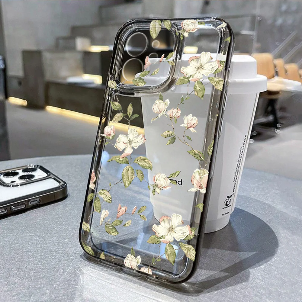 Shockproof Phone Case For iPhone 11 Case Funda iPhone 15 12 13 14 Pro Max 7 8 Plus XR X XS SE SE3 Soft Bumper Flower Plant Cover