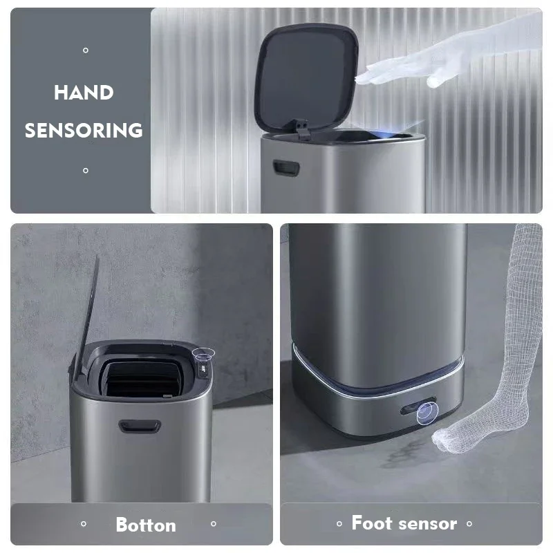 Smart Sensor Automatic Trash Can with Packing Garbage Bag Bathroom Toilet Trash Can Automatic Close Bag Adsorption Wastebasket