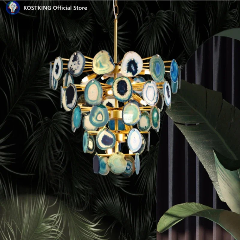 Nordic Agate Chandelier Colored LED Lighting Living Room Dining Study Bedroom Adjustable Home Decoration Crystal