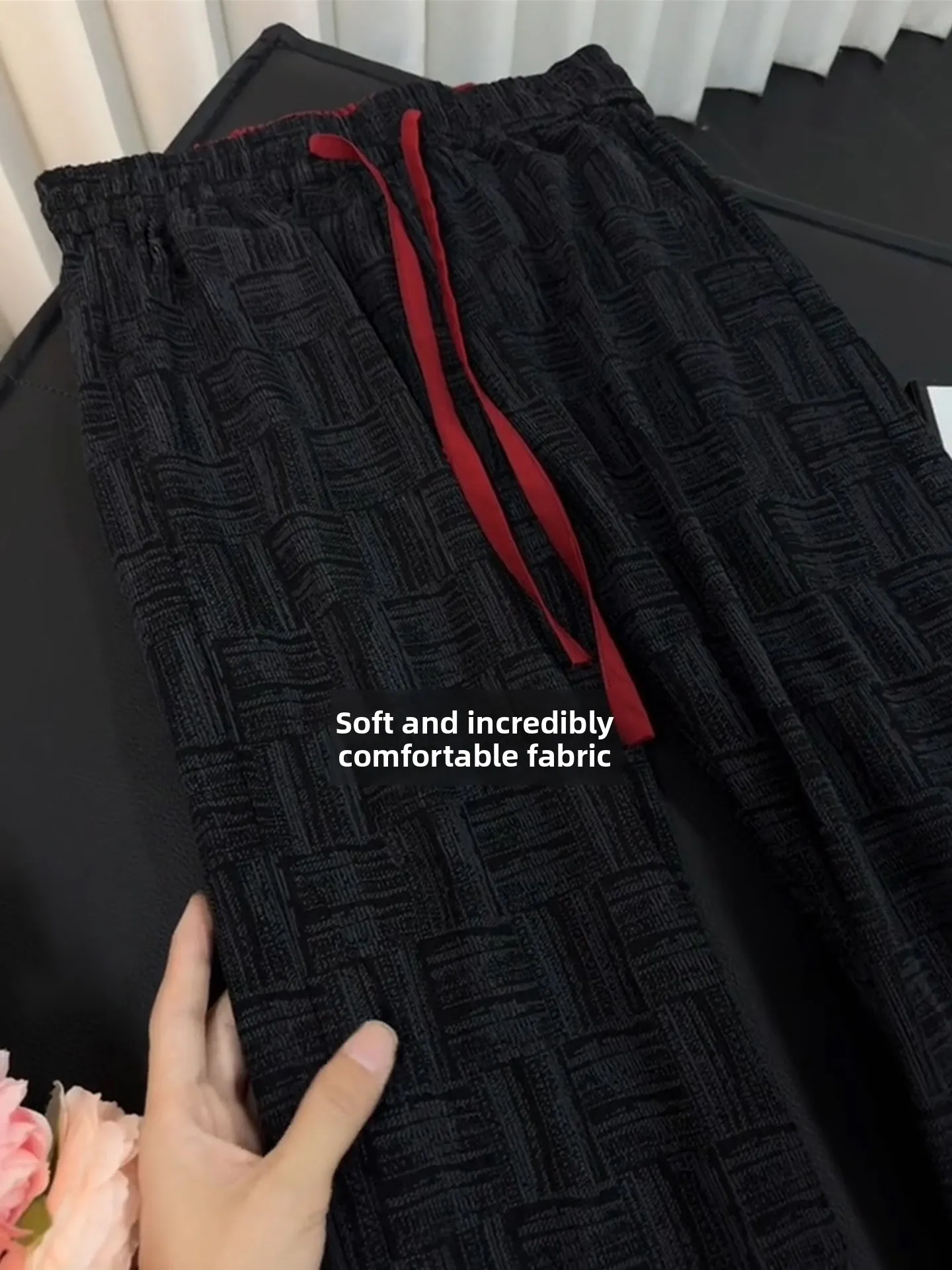 Black Tie Dye Contrast Color Grid Men's Summer Thin Straight Sport Pants CleanFit Casual Trousers Loose Fit Elastic Waist