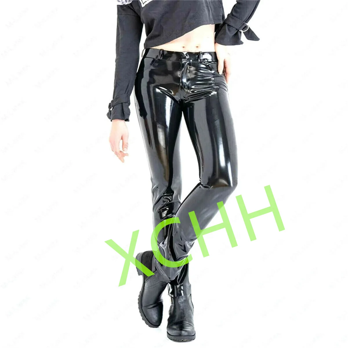 Women Latex Pants Black Handmade Rubber Trousers Cosplay Costume Support Custom Made Club Wear