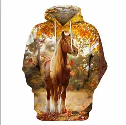 Autumn Horse Hoodies 3D Print Men Women Fashion Sweatshirts Oversized Long Sleeve Hoodie Kids Pullovers Tracksuit Clothing