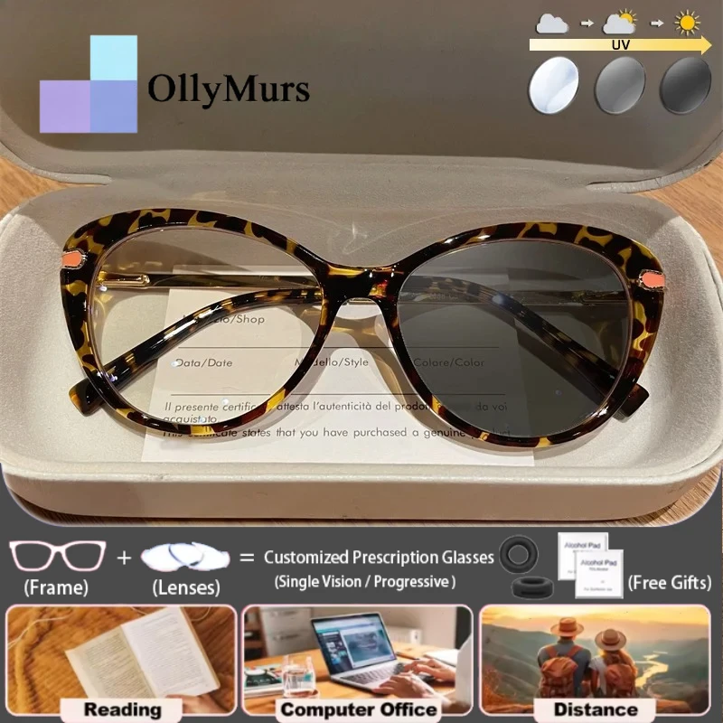 

Модные фотохромные очки Ollymurs в форме кошачьего глаза, женские очки с защитой от синего света, оптические очки для чтения по рецепту