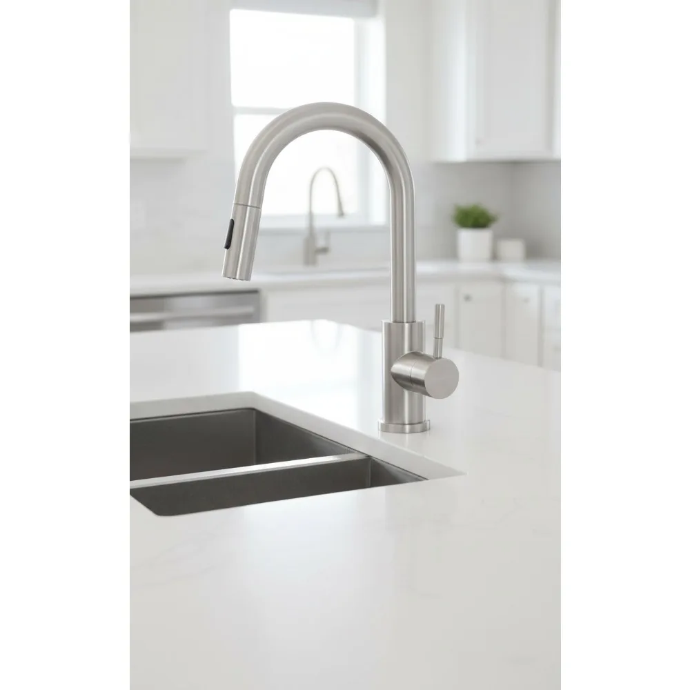 

Stainless Steel Kitchen Sink Faucet with Pull Down Sprayer 2 Modes, High Arch Single Handle for RV Camper Outdoor