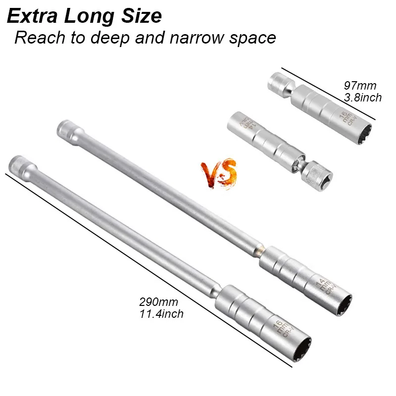 스파크 플러그 소켓 키 자석 공구 렌치 회전형 긴 연장 설치 교체 수리 키트 토크 제거 갭 14mm 16mm 자동차용