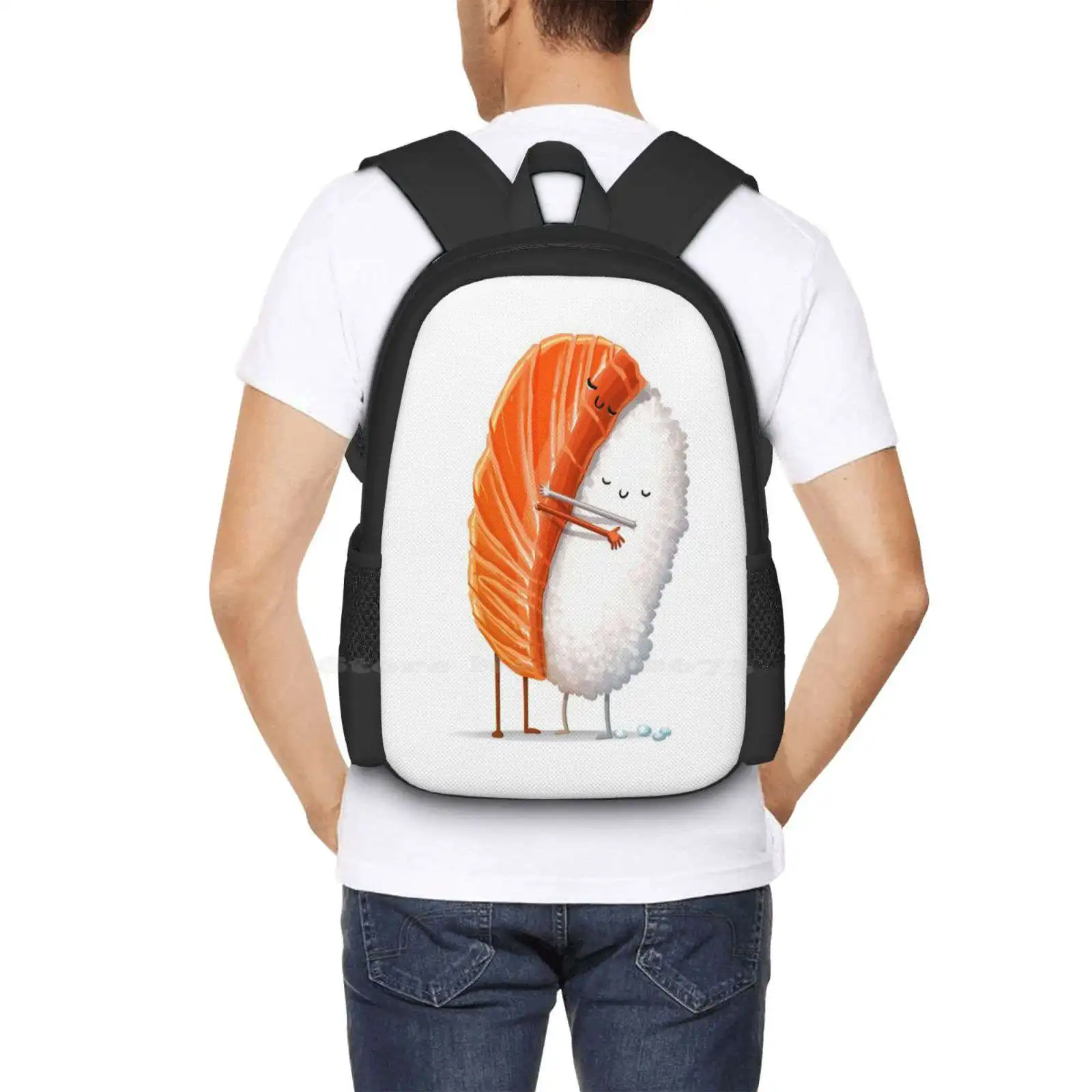 Sushi Hug New Arrivals Unisex Bags Student Bag Backpack Sushi Hug Nigiri Love Cute Rice Fish Cuddle Kiss Boyfriend Girlfriend