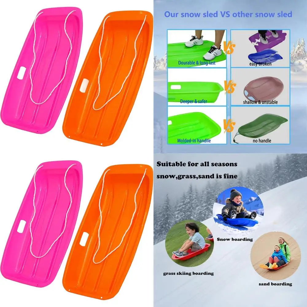 

Прочные санки-ватрушки 35 дюймов с веревкой и ручками для детей и взрослых, плавное скольжение для 1-2 человек