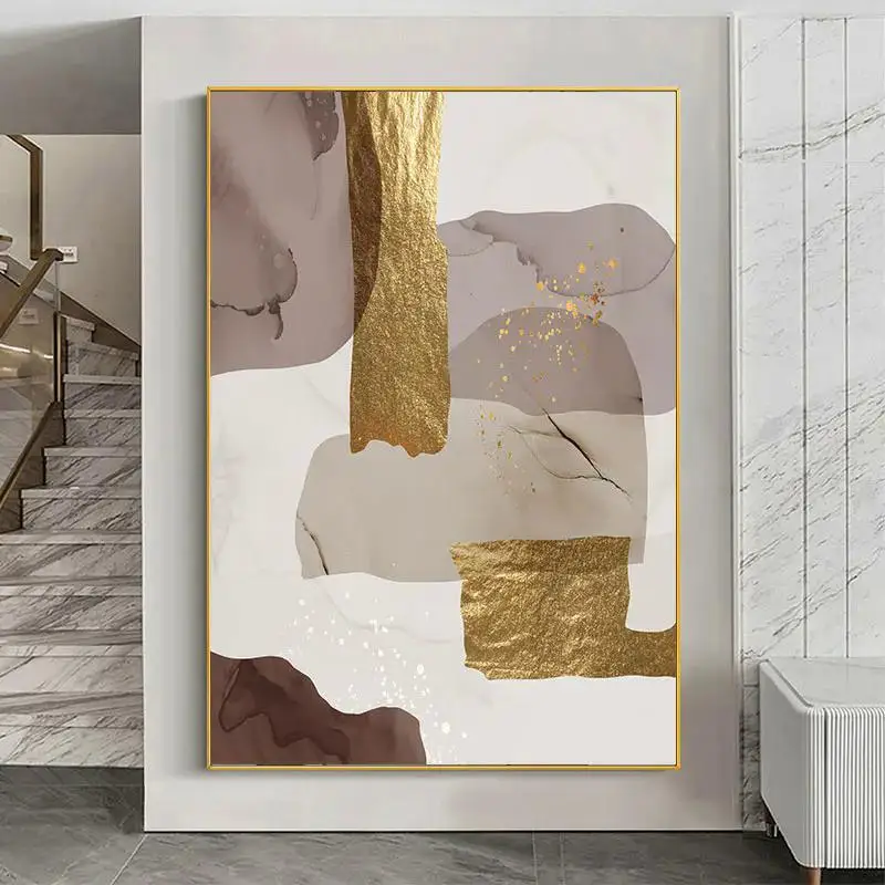Modern Abstract Art Poster Print Nordic Brown Golden Marble Canvas Painting Luxury Wall Picture Office Living Room Decoration