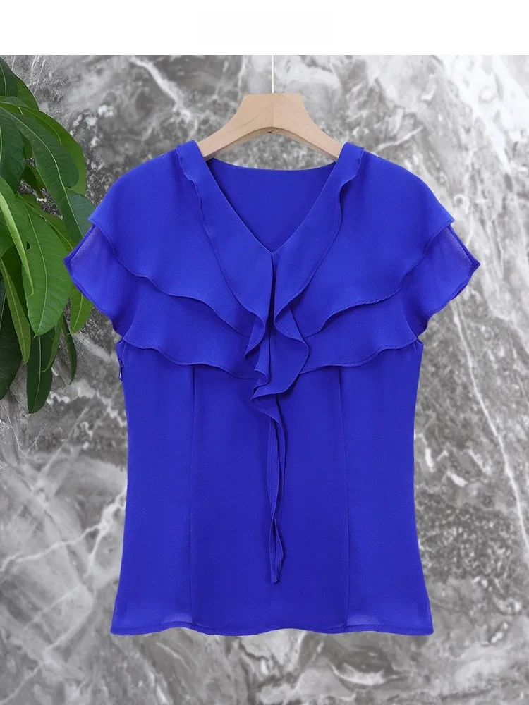 

Slimming Effect V-ne ort Sve Chiffon irt Women's Faionable Anti-aging Commute irt Ele Casual Chic Blouse