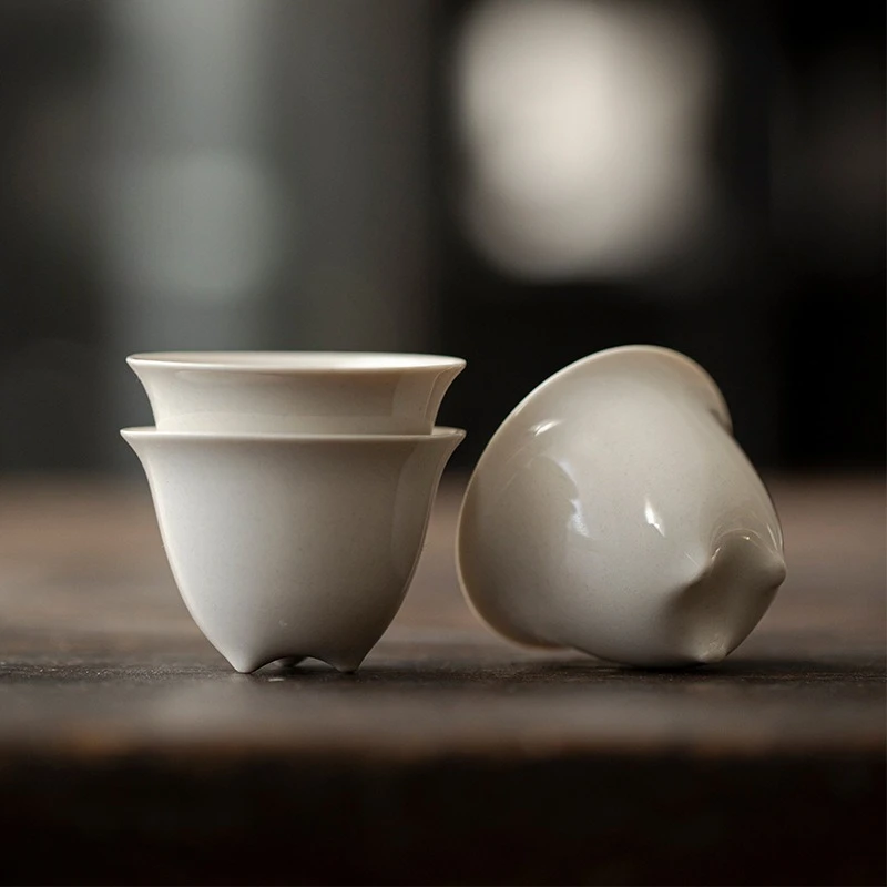 Plant ash glazed teacup three-legged imitation Song master cup household Japanese handmade ceramic tea cup kung fu tea set