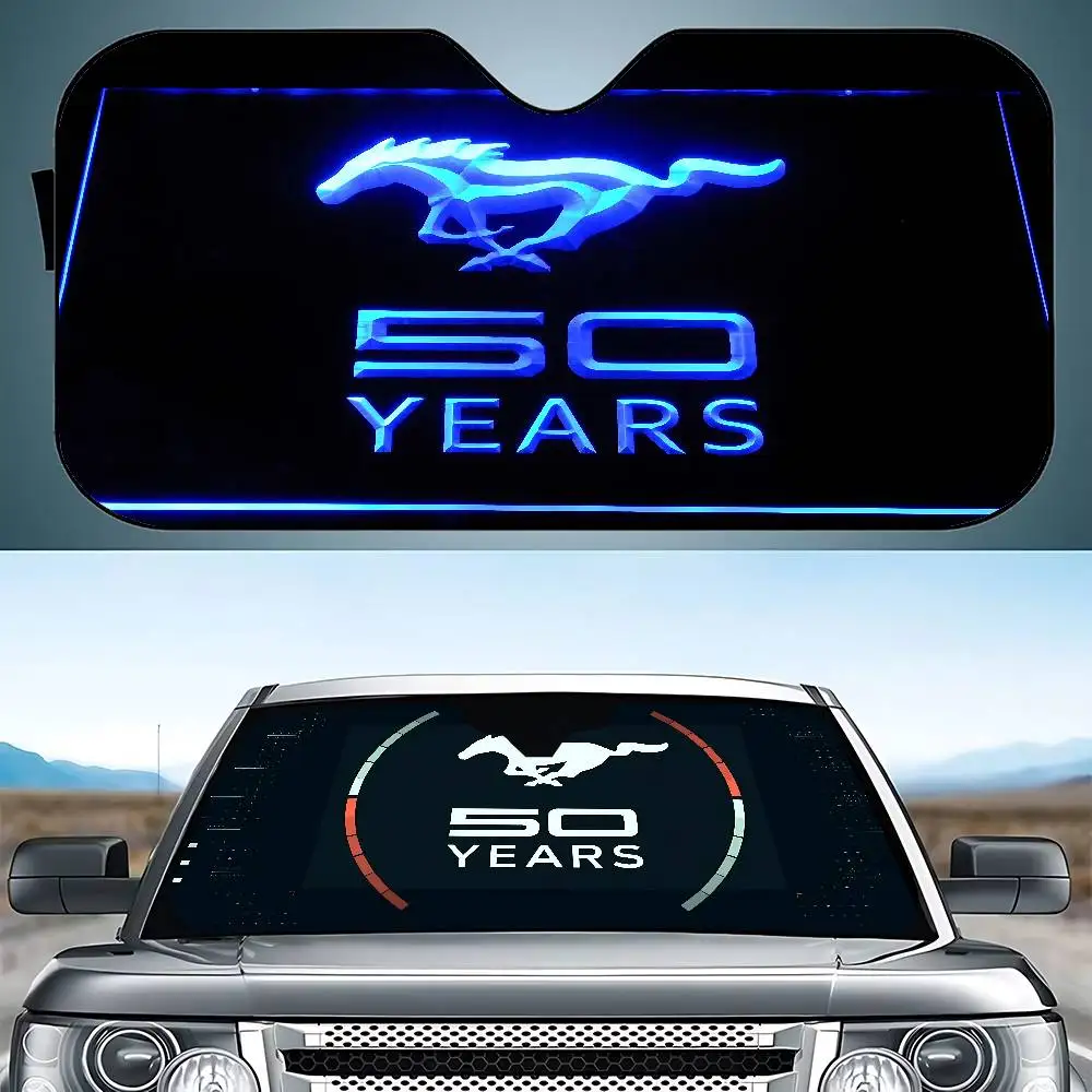 F-Fords M-Mustang 50 Jahre Auto-Sonnenschutz, Auto-Windschutzscheibe, universeller Sonnenschutz, zusammenklappbare Visierabdeckungen
