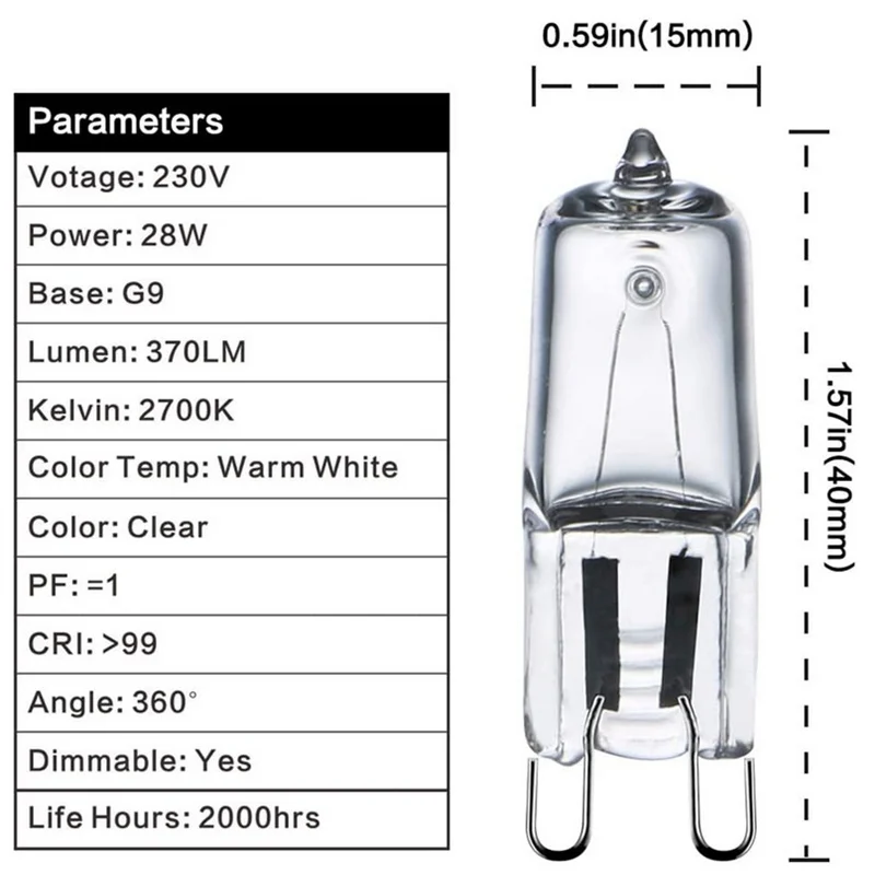 1/5/10/20PCS G9 230V 18W 25W 33W 40W60W Eco Halogen Light Bulbs Capsule Inserted Beads Crystal Lamp Halogen Bulb LED Lamp Bulbs
