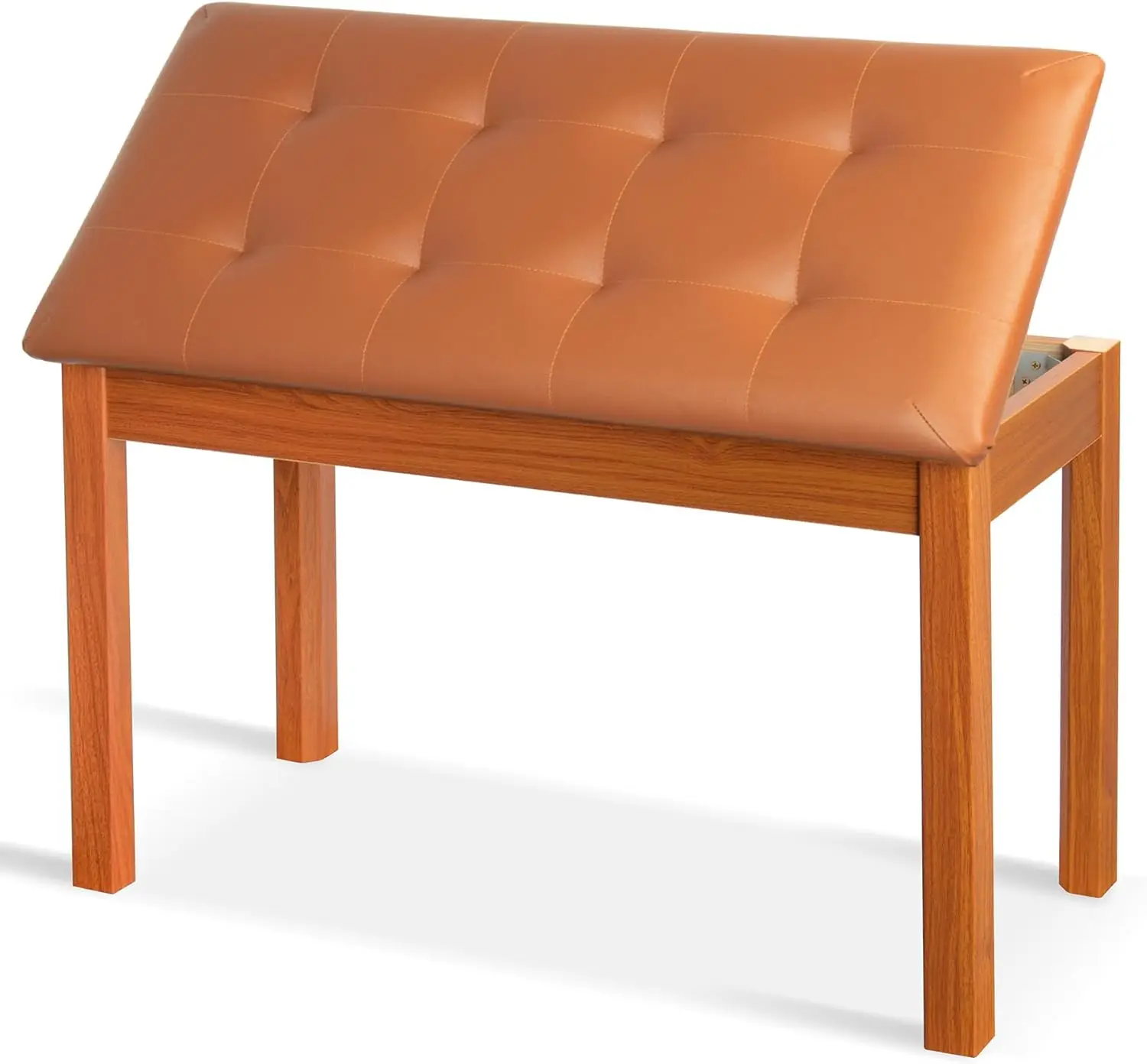

Piano Bench with Padded Cushion and Storage - Solid Wood Keyboard Stool with Tufted Seat, Brown