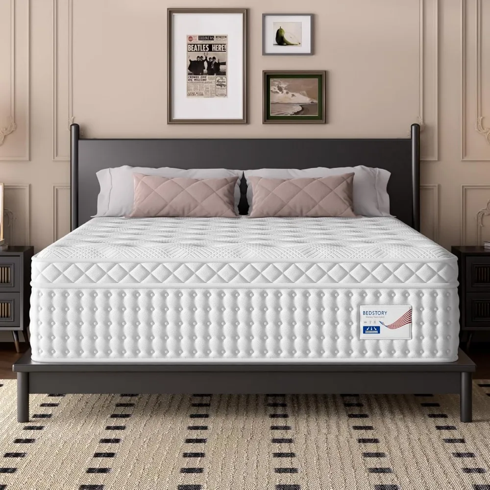 

14-inch king size hybrid mattress with enhanced support for lumbar, shoulder, and hip areas, featuring 7-zone contouring for pre