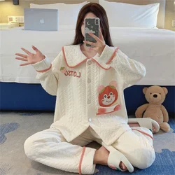 Warm Winter Pijama Mujer New Double Cotton Sleepwear Set Long Sleeve Trousers Home Pajamas Casual Night Suit Pyjamas Women 5XL