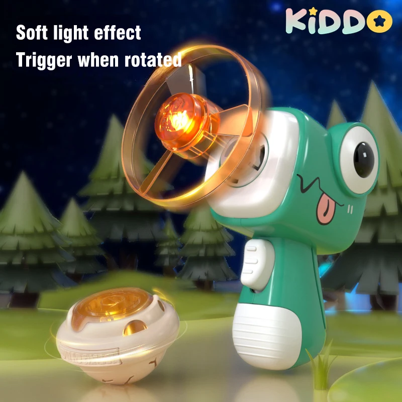 Children Saucer Launcher Pistol Outdoor Spinning Top Dinosaur Gun Toys Flying Disc Bamboo Dragonfly Ejection Luminous Gyroscope