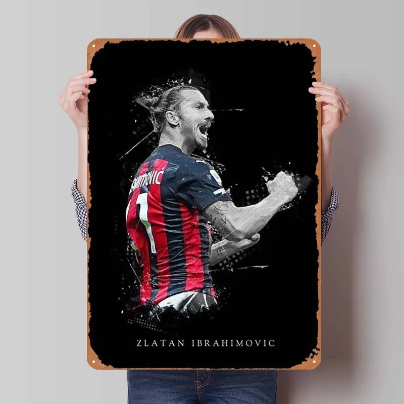 Zlatan Ibrahimovic Tinplate Sign Sports Poster Metal Sign Plaque for Wall Art Decoration Home Decor Room Decor Men Coffee Bar