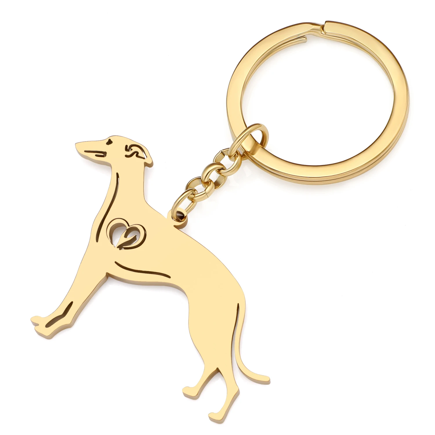 Bonsny Stainless Steel Gold-plated Whippets Dog Keychains Keyring Animal Pet Key Chain For Women Girls Fashion Jewelry