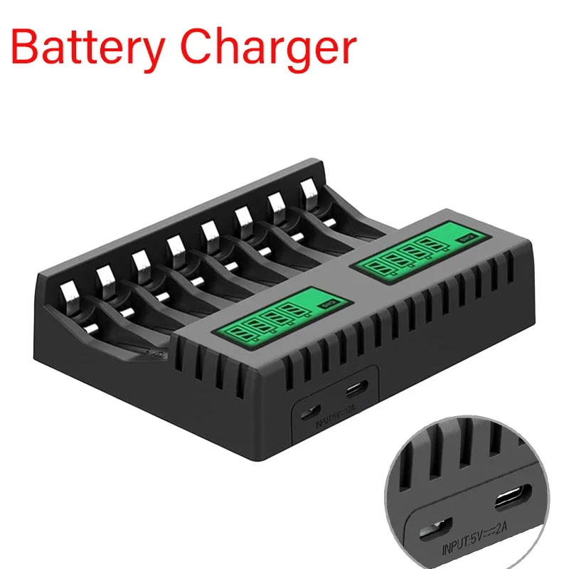 8 Slots NiCd/NiMH Rechargeable Batteries USB Input Battery Charger Size 5 and 7 LCD Display Smart Battery Charger Aa Aaa Charger