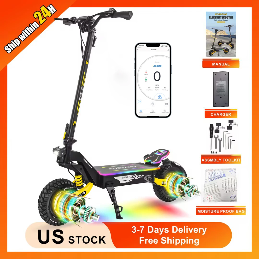 

Электросамокаты 40 миль/ч, 2400 Вт, два двигателя, аккумулятор 52В23Ач, гидравлический тормоз, 11-дюймовые внедорожные шины, с приложением для управления