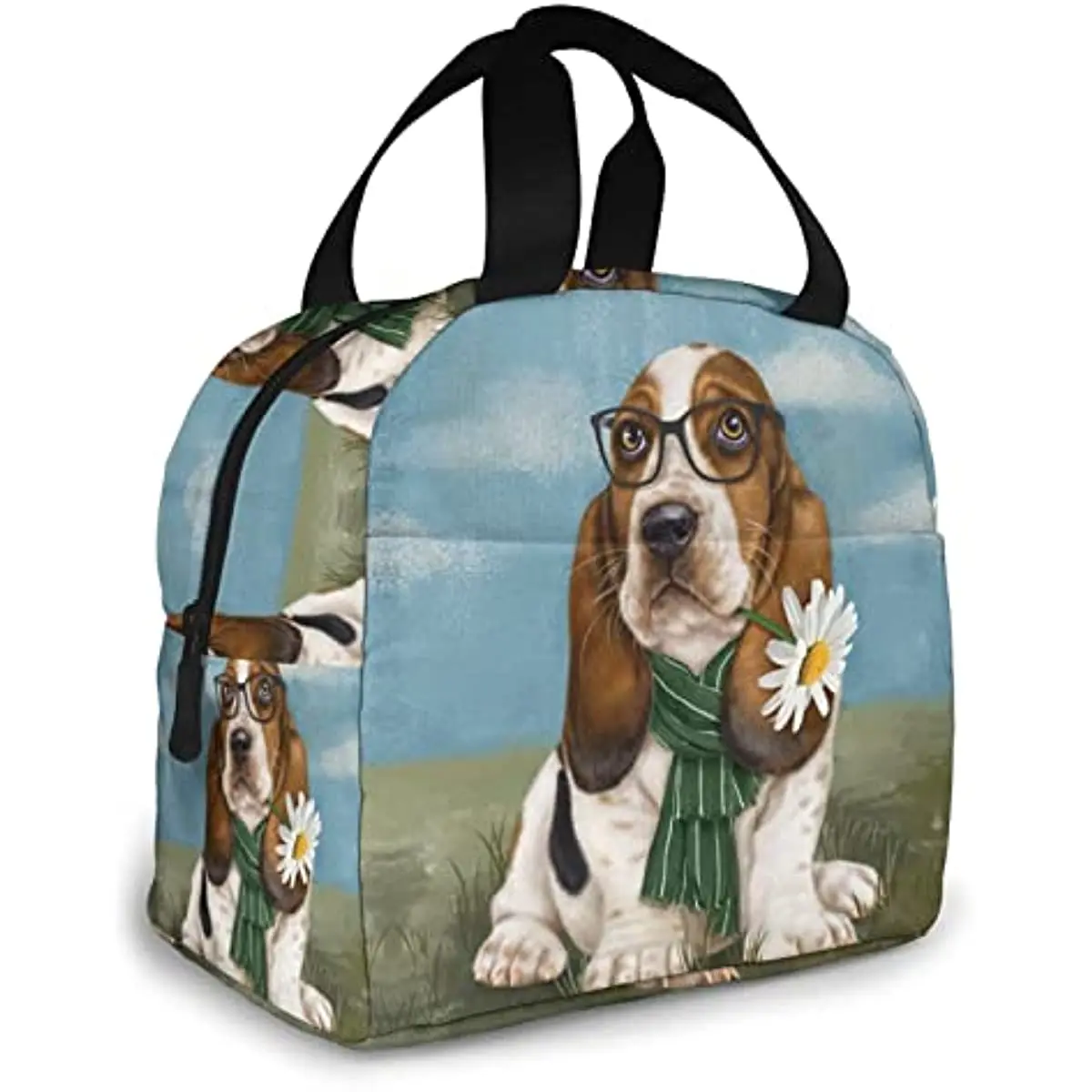 Basset Hound Dog Portable Lunch Bag Woman Waterproof Tote Shoulder Bags Box Small Handbagspicnic Office School Lunch Box Bag