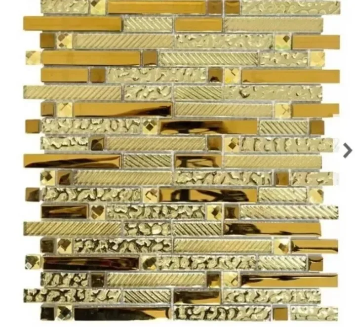 

11 PCS Long Strip Golden Glass Mosaic Tile, Electroplated Gold Resin Brick for Bathroom Background Wall Entrance Decora