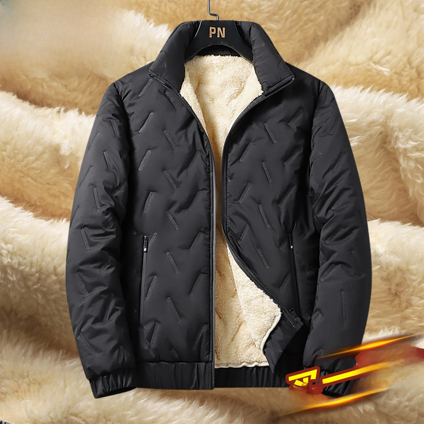 

Thiened Lamb Velvet Cotton Jaet Men's Autumn Winter Warm Outerwear Stand Collar Windproof Men's Faion Ci Sle Zipper...