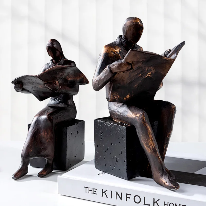 1pc Vintage Figure Sculpture Library Book Stand Bookend Abstract CharacterResins Statue DeskDecorationBookshelf FiguresStatuette