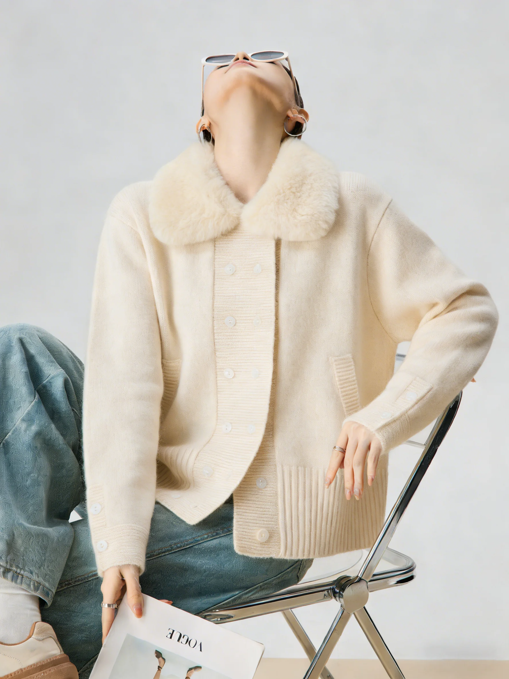 

Milk White Knitted Cardigan Sweater Women's Faion Korean Sle Spring New Design Loose Fit Long Sve Button up Coat